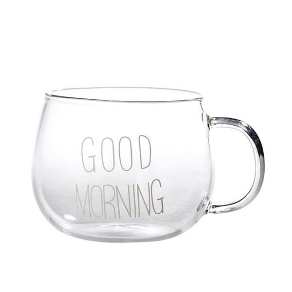 Glass Cup Good Morning, Glass Morning Mug, Mug Good Morning