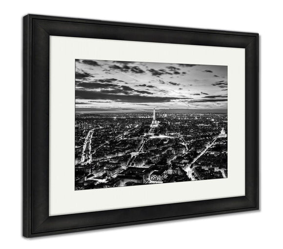 Framed Print, Paris France Skyline Panoramsunset Young Night View On Eiffel - Essentials from JayCar
