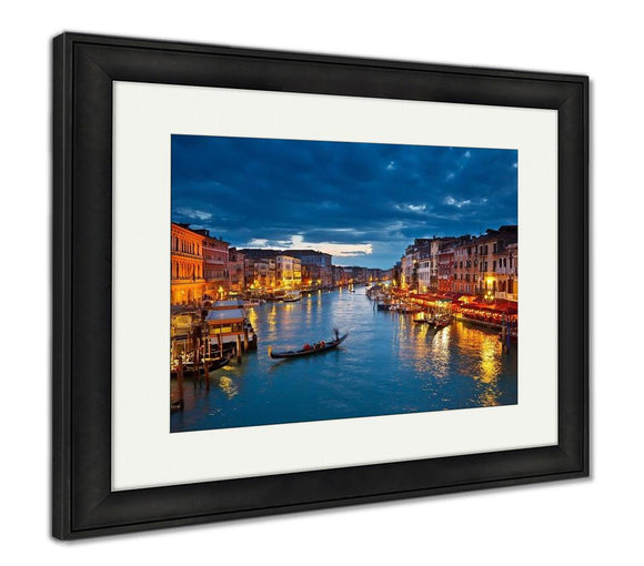 Framed Print, View On Grand Canal At Night Venice Italy - Essentials from JayCar