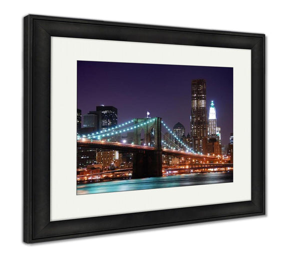 Framed Print, New York City Brooklyn Bridge Manhattan Skyline Skyscrapers Over - Essentials from JayCar
