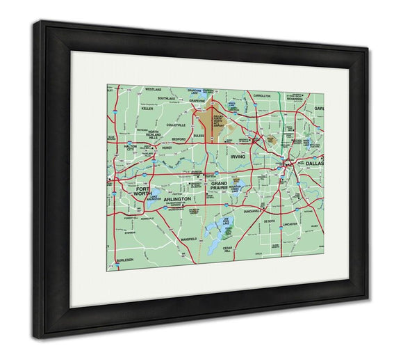 Framed Print, Dallas Fort Worth Metropolitan Area Map - Essentials from JayCar