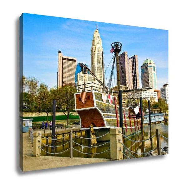 Gallery Wrapped Canvas, Columbus Ohio Cityscape With The Santa Maria In The Foreground - Essentials from JayCar