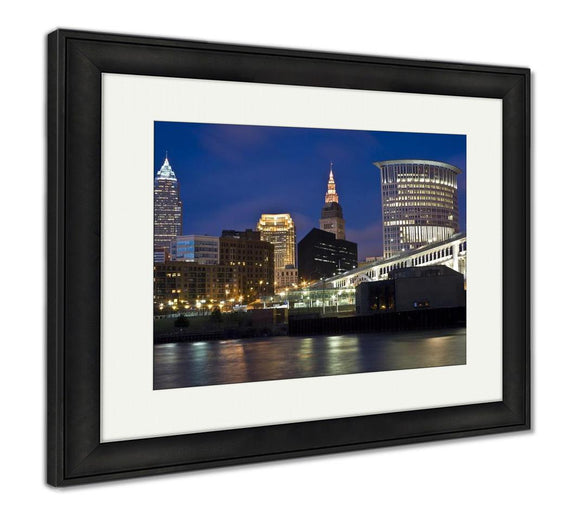 Framed Print, Skyline Of Cleveland Evening Time Usnorth Americ - Essentials from JayCar