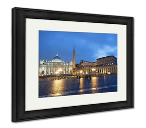 Framed Print, Colosseum Rome Vatican Place Saint Peter Cathedral At Night - Essentials from JayCar