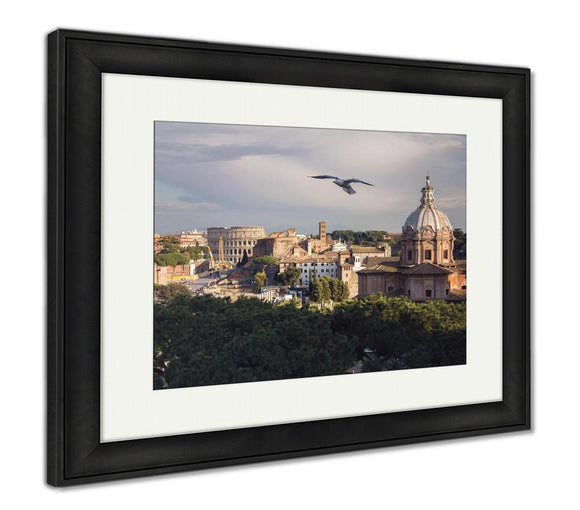 Framed Print, View Historical Center Rome Colosseum On Sunny Spring Day Flying - Essentials from JayCar