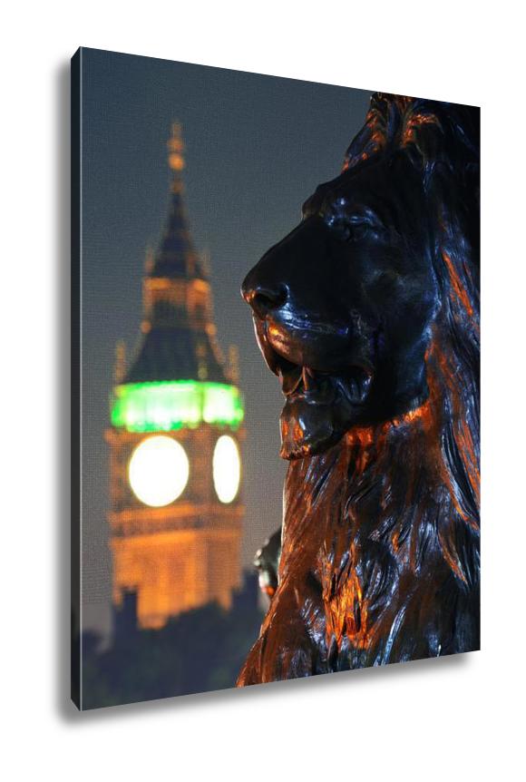 Gallery Wrapped Canvas, Trafalgar Square Lion Statue And Big Ben In London - Essentials from JayCar