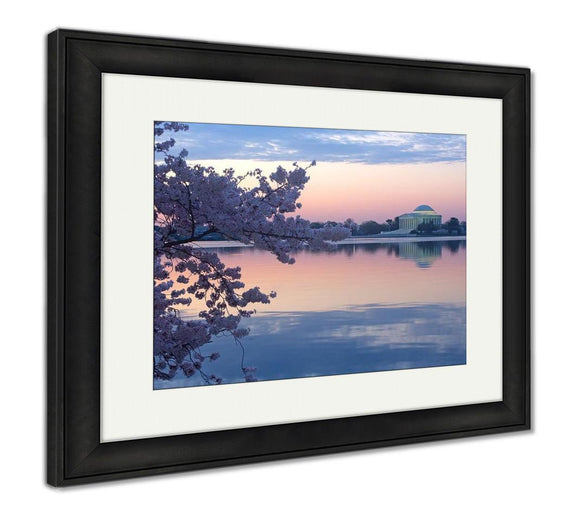 Framed Print, Jefferson Memorial Cherry Trees Blossom Around Tidal Basin - Essentials from JayCar
