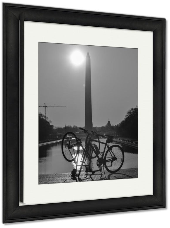 Framed Print, Washington Dc Washington Monument And Tour Bikes Silhouettes Travel Symbol - Essentials from JayCar