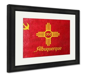 Framed Print, Flag Of Albuquerque New Mexico Painted On Leather - Essentials from JayCar