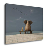 Gallery Wrapped Canvas, Elephant And Dog Sit On A Deserted Beach - Essentials from JayCar