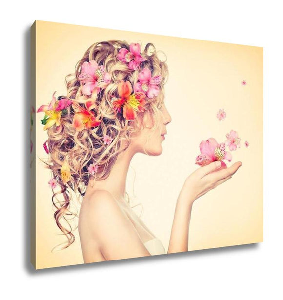 Gallery Wrapped Canvas, Fantasy Art Beauty Girl Takes Beautiful Flowers Her Hands - Essentials from JayCar