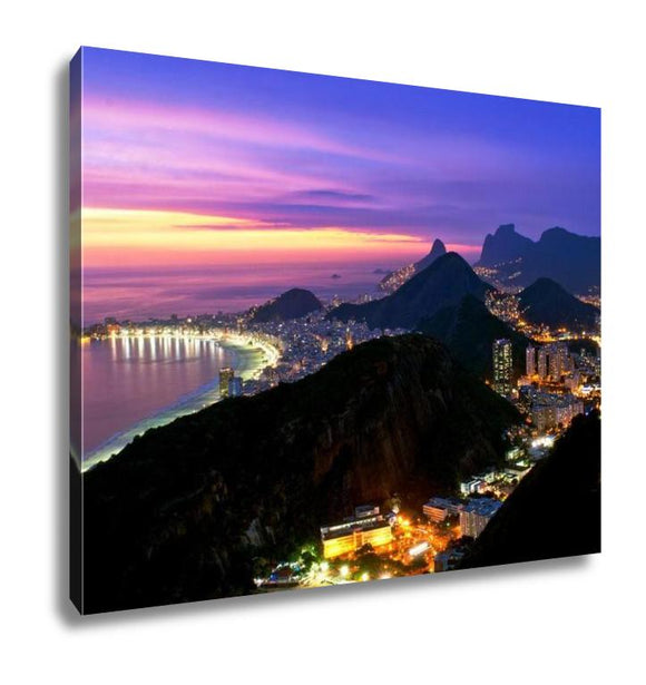 Gallery Wrapped Canvas, Night View Of Copacabana Beach And Botafogo In Rio De Janeiro - Essentials from JayCar