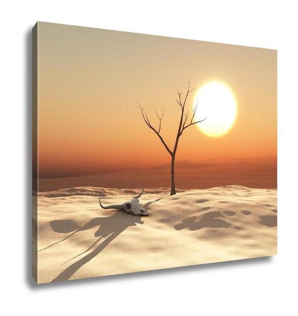 Gallery Wrapped Canvas, 3d Illustration Of A Desert Landscape With Cow Skull And Dead Tree - Essentials from JayCar