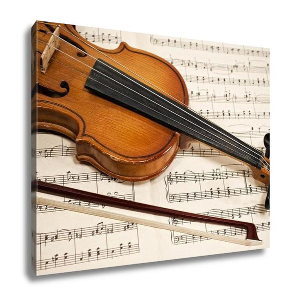 Gallery Wrapped Canvas, Old Violin And Bow On Musical Notes - Essentials from JayCar