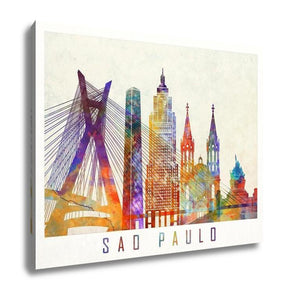 Gallery Wrapped Canvas, Sao Paulo Landmarks In Artistic Watercolor Poster - Essentials from JayCar