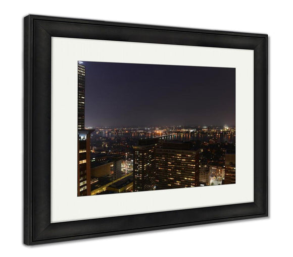 Framed Print, Aerial View Of Mit Campus On Charles River Bank At Night Boston Massachusetts - Essentials from JayCar