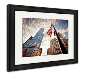 Framed Print, American Flag Over Skyscrapers - Essentials from JayCar