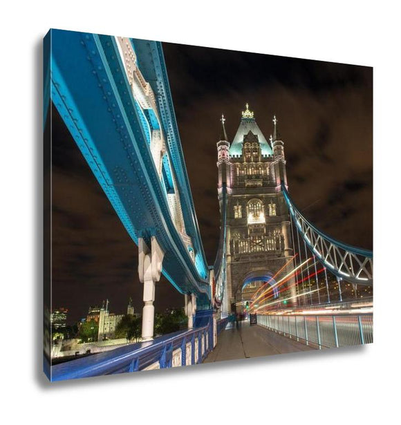 Gallery Wrapped Canvas, Detail Of Tower Bridge In London At Night With Car Light Trail - Essentials from JayCar