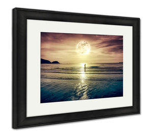 Framed Print, Super Moon Colorful Sky With Cloud And Bright Full Moon Over Sea - Essentials from JayCar