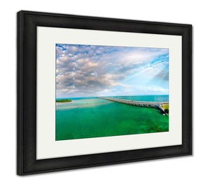 Framed Print, Florida Keys Bridge Beautiful Sunset Aerial View - Essentials from JayCar
