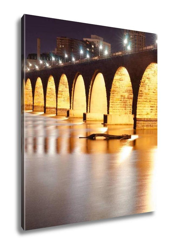 Gallery Wrapped Canvas, Stone Arch Bridge St Paul Minnesota Mississippi River Night - Essentials from JayCar