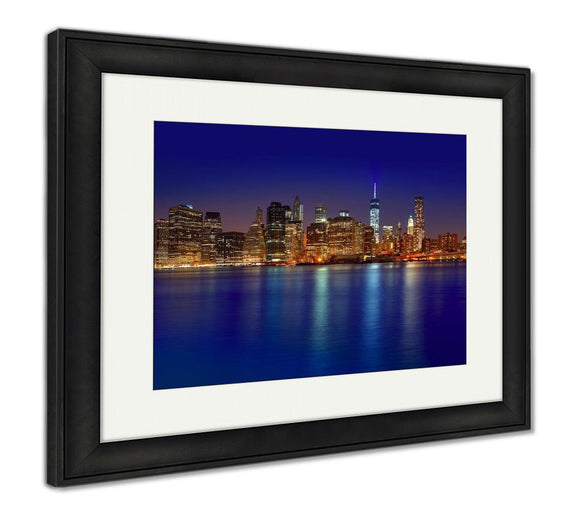 Framed Print, Manhattan Sunset Skyline New York Nyc Ny In USA - Essentials from JayCar