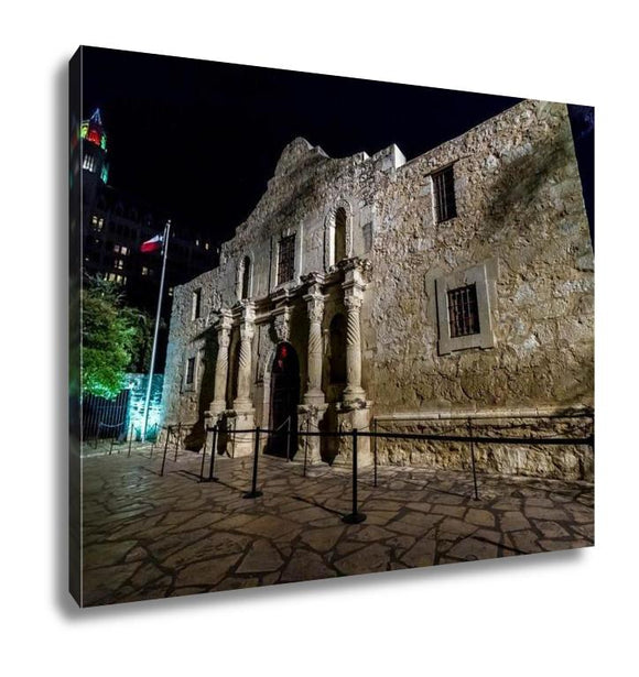 Gallery Wrapped Canvas, Night Shot Of The Historic And Famous Alamo In Texas - Essentials from JayCar