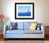 Framed Print, Blue Mediterranean Sailboat Sailing In Perfect Ocean At San Antonio Cape - Essentials from JayCar