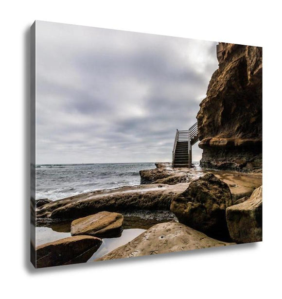 Gallery Wrapped Canvas, Stairway Access To Ocean On A Stormy Day At Sunset Cliffs In San Diego - Essentials from JayCar