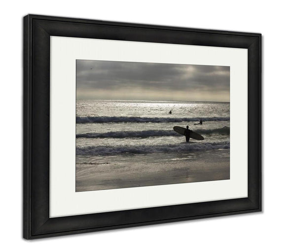 Framed Print, Surfer On The Shoreline Of San Diego Mission Beach - Essentials from JayCar