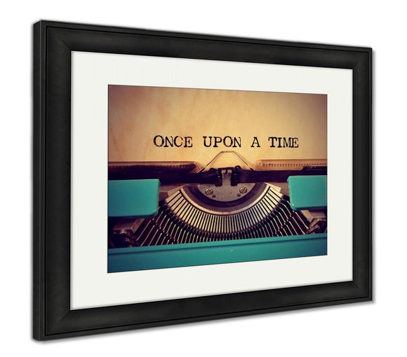 Framed Print, Closeup Of A Blue Retro Typewriter And The Text Once Upon A Time Written With - Essentials from JayCar